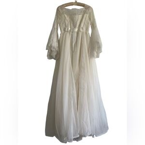 Vintage 70s Handmade Lace Bell Sleeve Wedding Dress